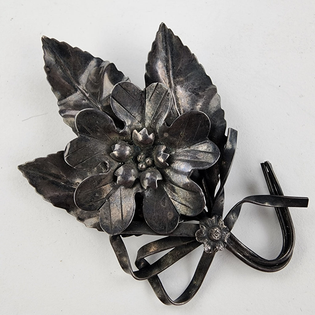 Leaf Ribbon Brooch Sterling Silver 925 Angello Bros Pin Antique