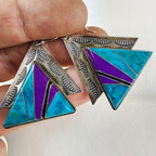 Sunwest Turquoise Inlay Stamped Earrings Sterling Silver 925 Vintage Dangle
