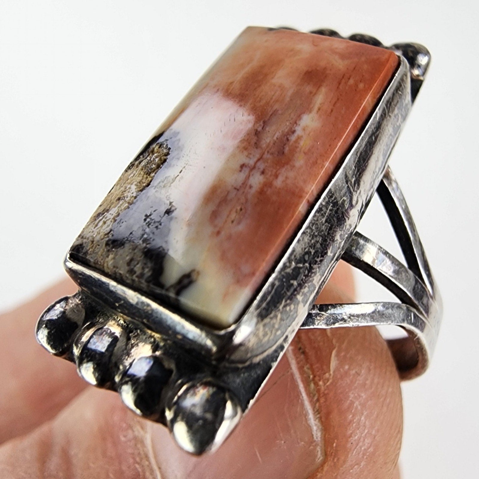 Petrified Wood Native Ring Size 7 1/2 Sterling Silver 925 Vintage Navajo