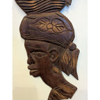 Vintage Haitian Carved Faces Pair Couple Wooden Wall Hangings