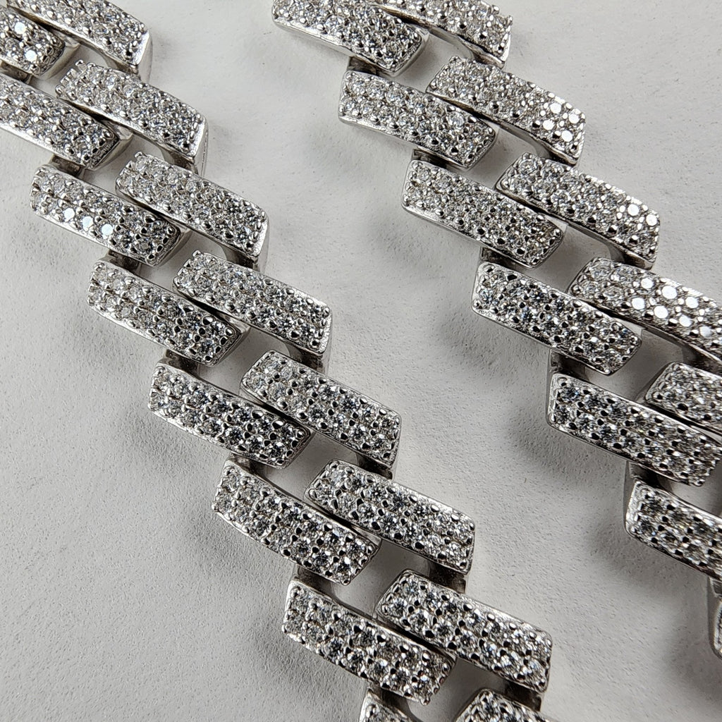 20" Moissanite 12mm Monaco Sterling Silver Tennis Necklace Iced Chain Cuban 76g