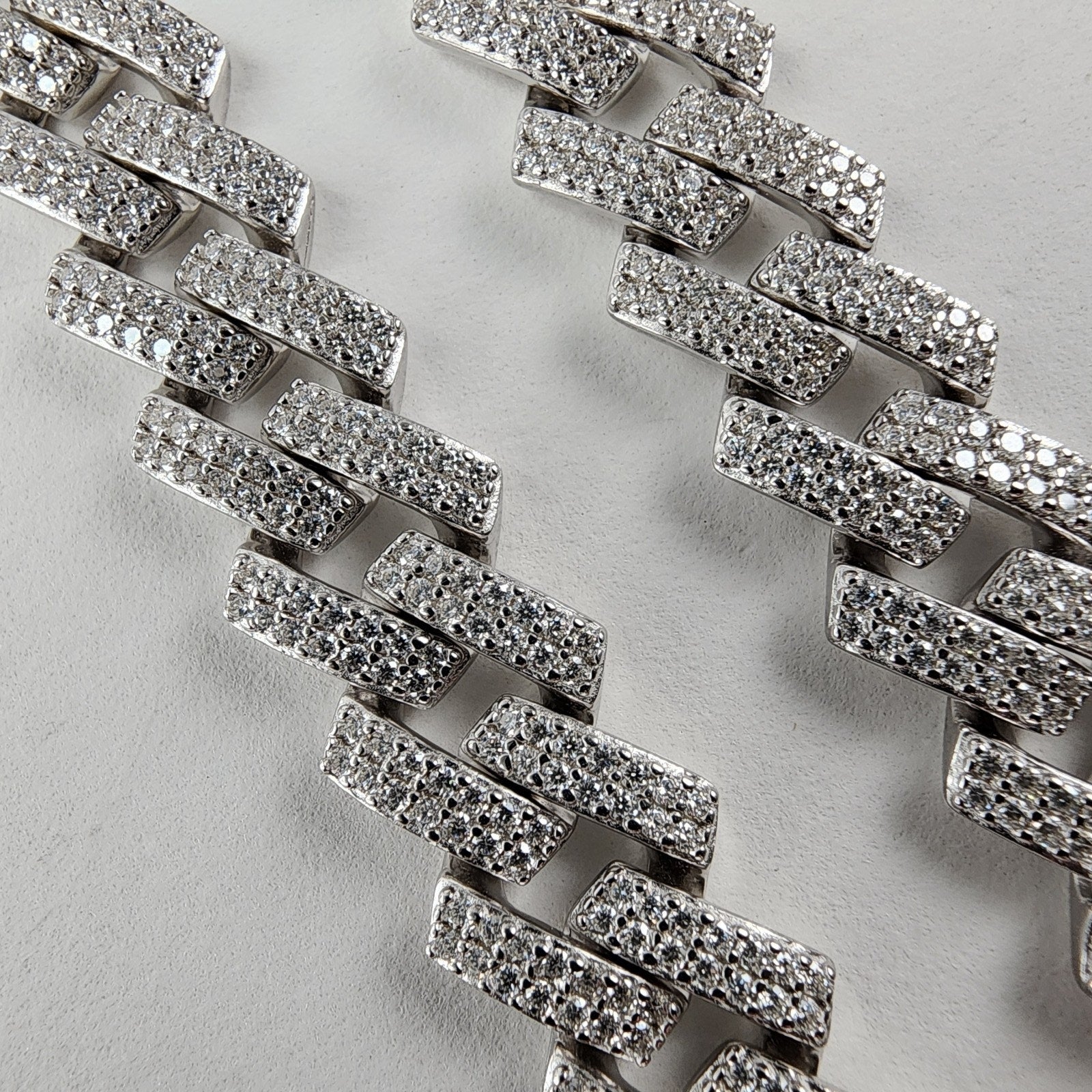 20" Moissanite 12mm Monaco Sterling Silver Tennis Necklace Iced Chain Cuban 76g