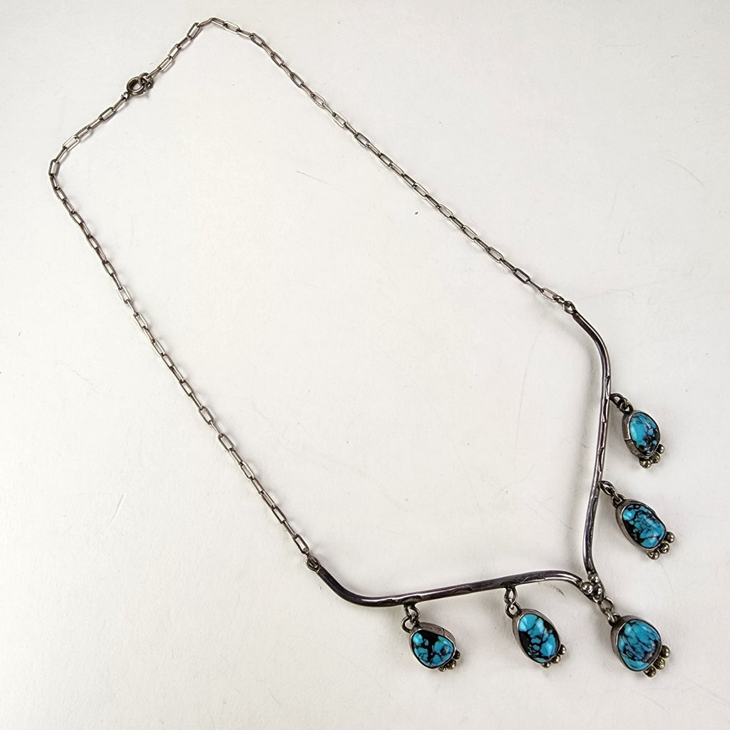 20" Turquoise Drop Native Collar Necklace Sterling Silver 925 Navajo Stamped
