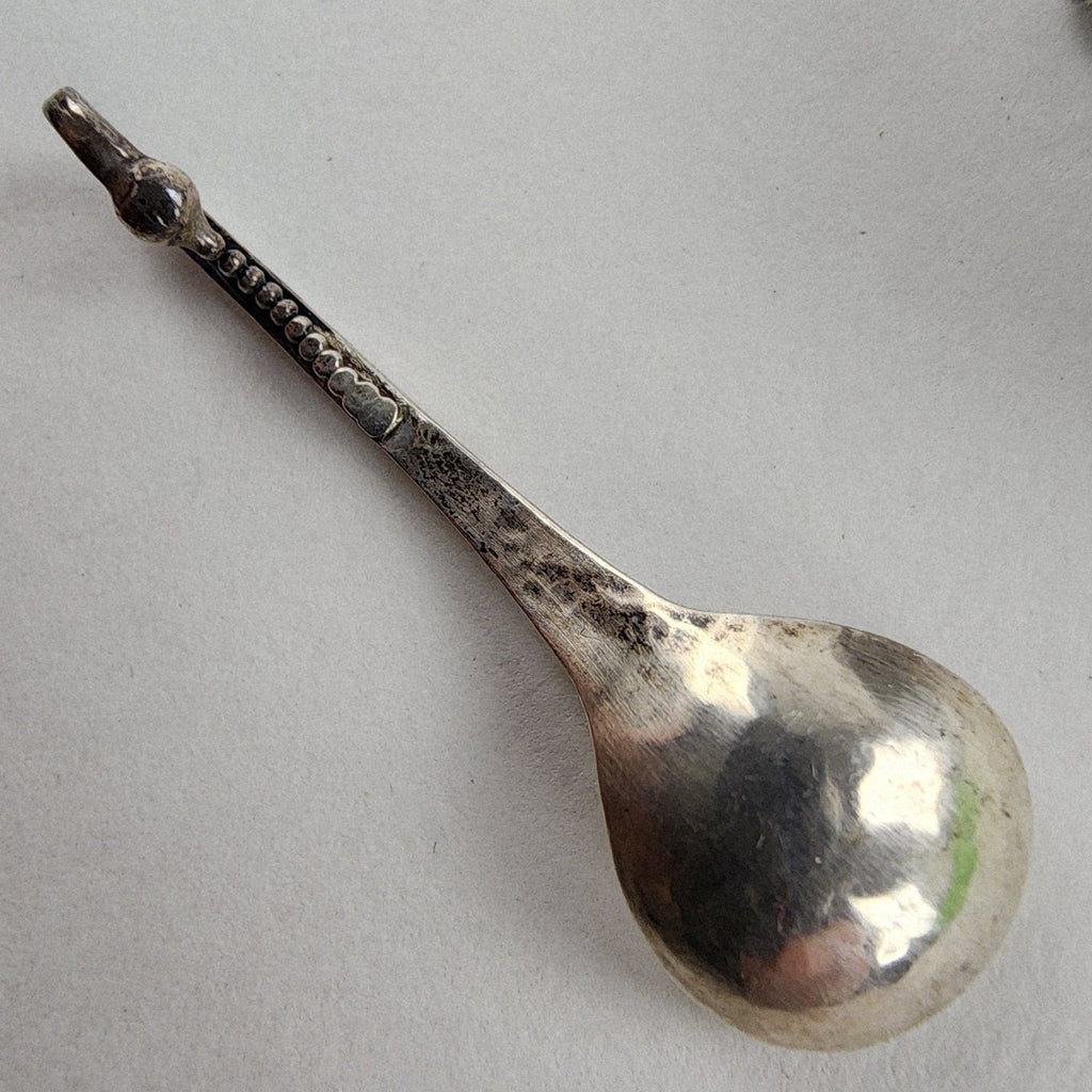 Georg Jensen Style Hand Hammered Salt Cellar with Spoon Sterling Silver 925