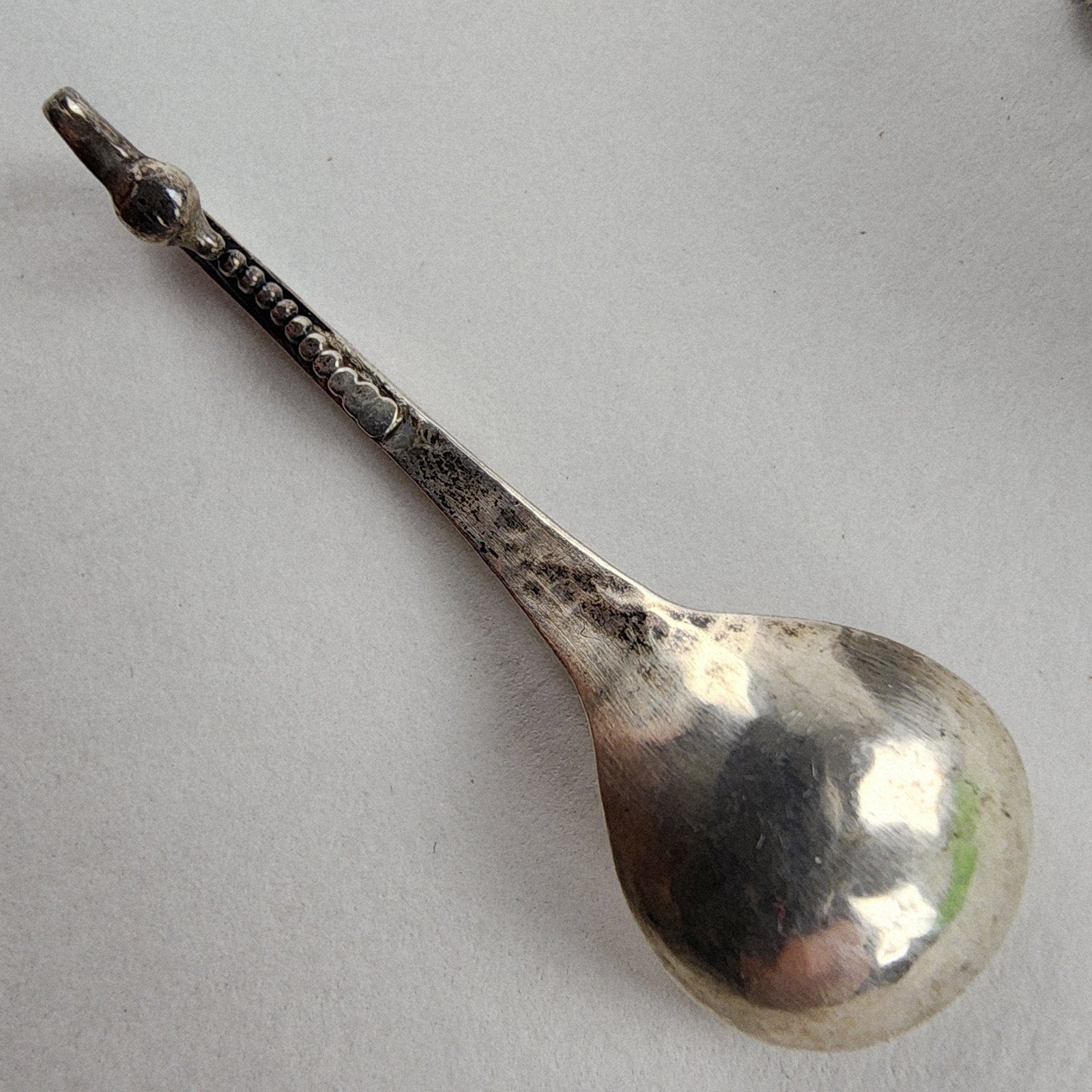 Georg Jensen Style Hand Hammered Salt Cellar with Spoon Sterling Silver 925