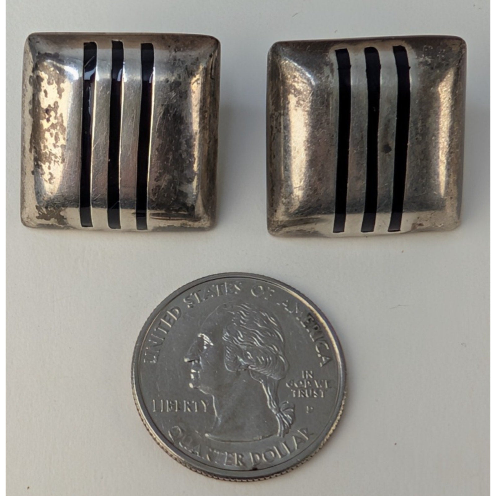Taxco Modernist Square Sterling Silver 925 Earrings Vintage 18g