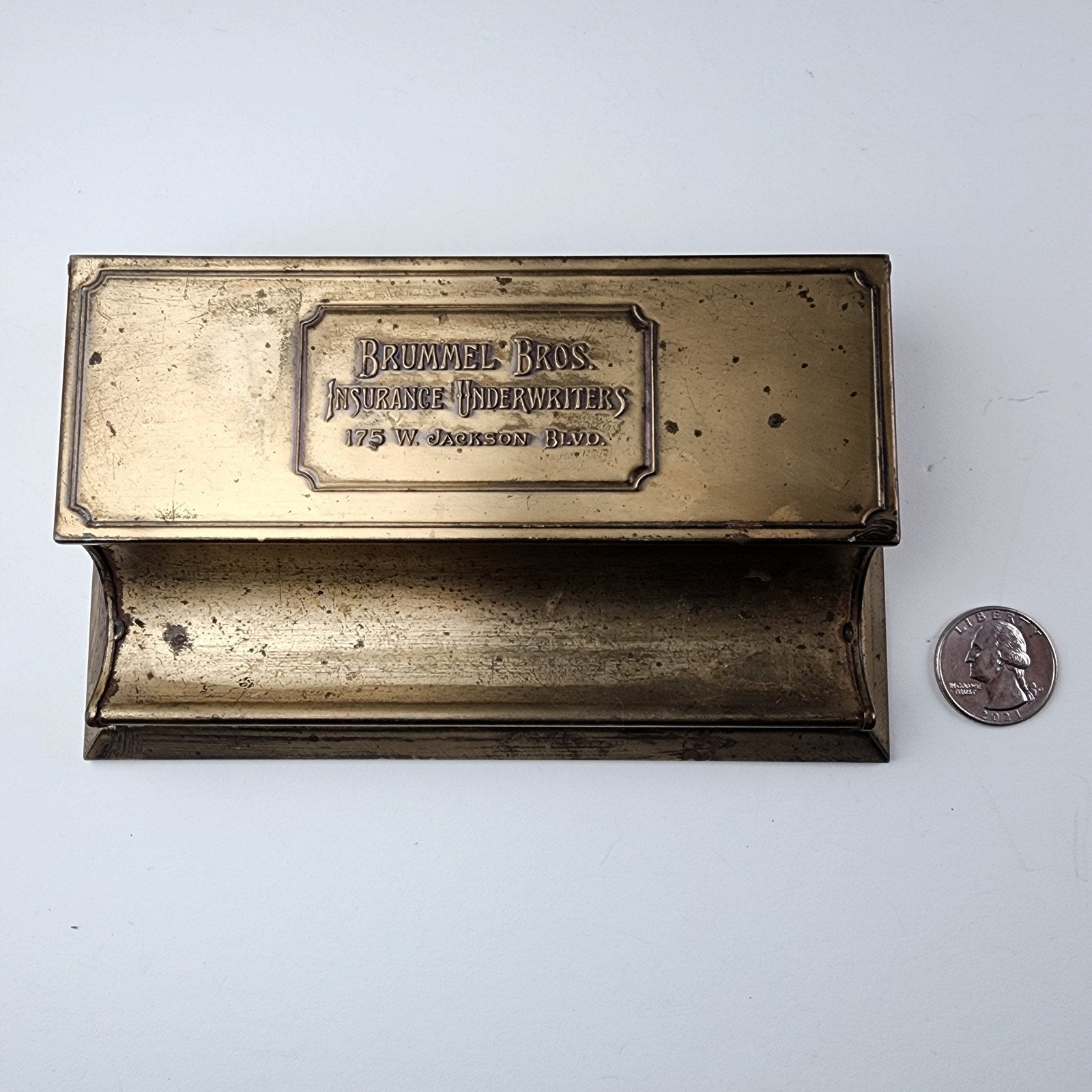 Antique Brass Stamp Box Desk Organizer Brass Box Brummel Bros Chicago