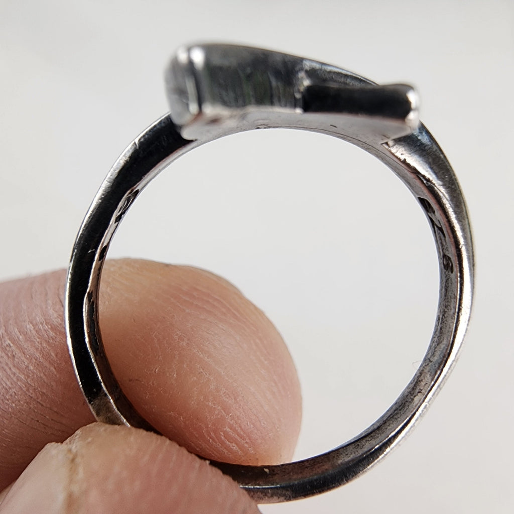 Vintage Blue Enamel Ribbon Crossover Ring Size 5 1/2 in Sterling Silver 925