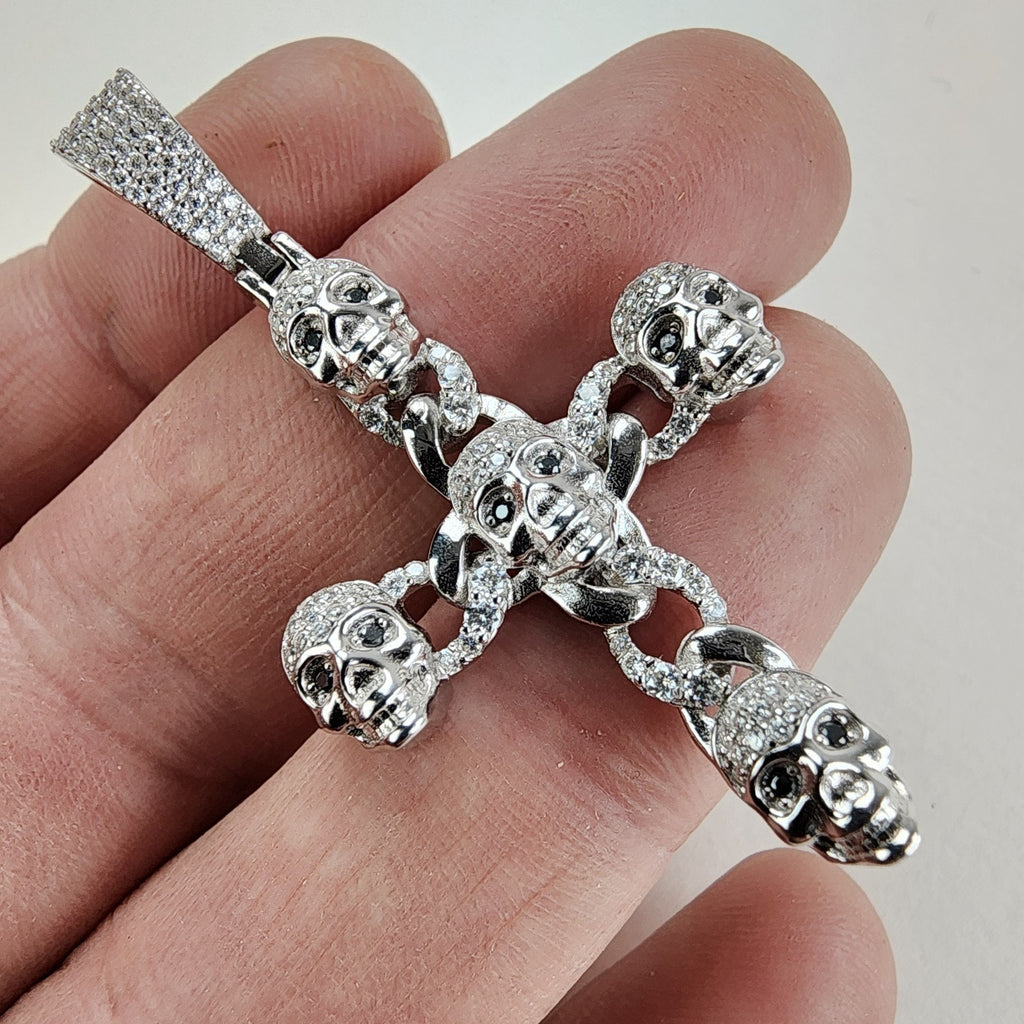 Moissanite Skull Cross Pendant Iced Out Sterling Silver 925 New Iced Out Pave