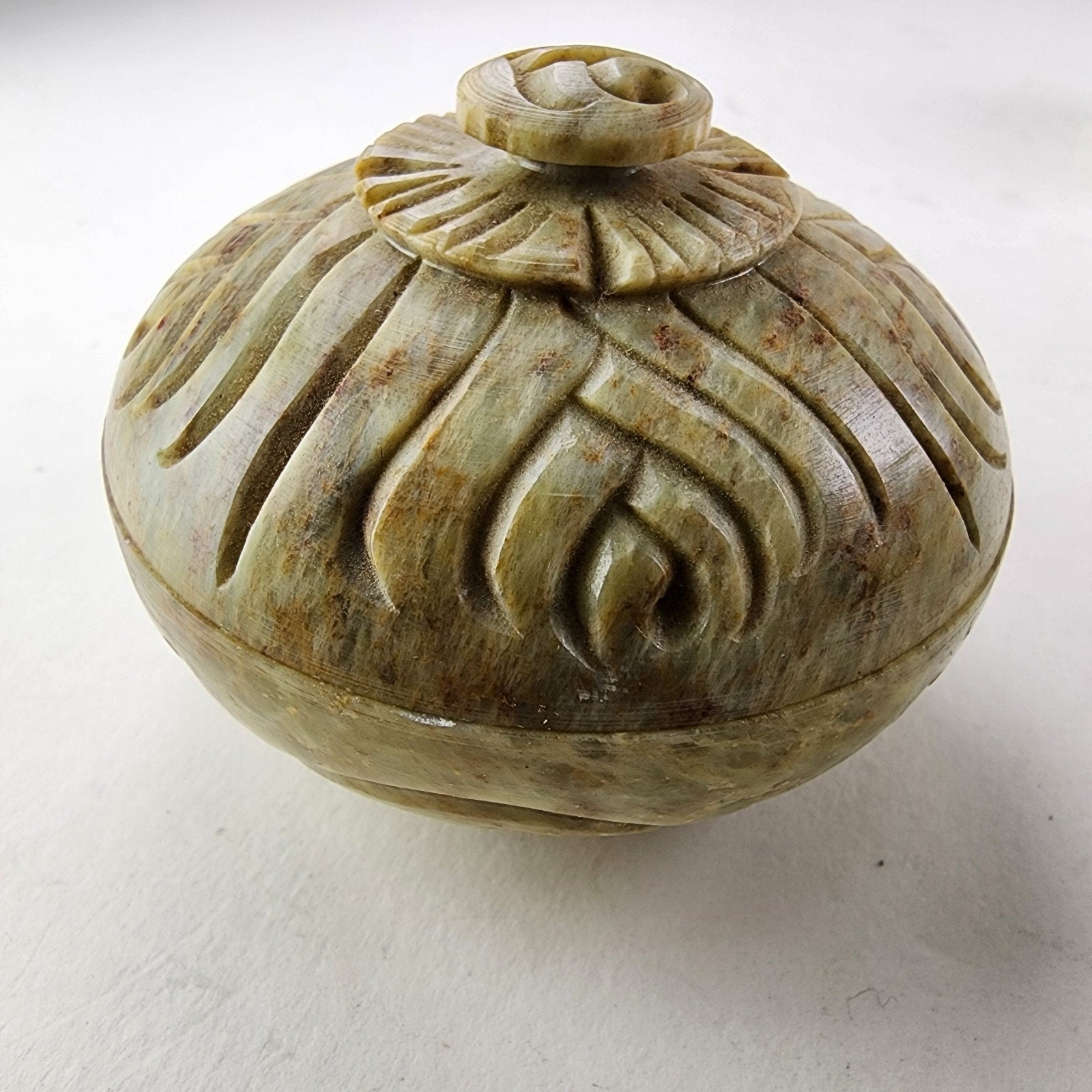 Soapstone Lidded Container Hand Carved Vintage Trinket Box Container