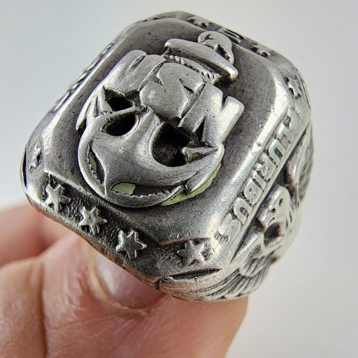 US Navy Eagle & Anchor Mens Ring Size 10 1/2 Sterling Silver 925 Vintage
