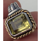 14K Yellow Gold Lemon Quartz Sterling Silver 925 Emerald Cut Vintage 5ct Pendant