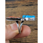 Old Pawn CORAL and TURQUOISE Sterling Silver 925 Ring Size 7