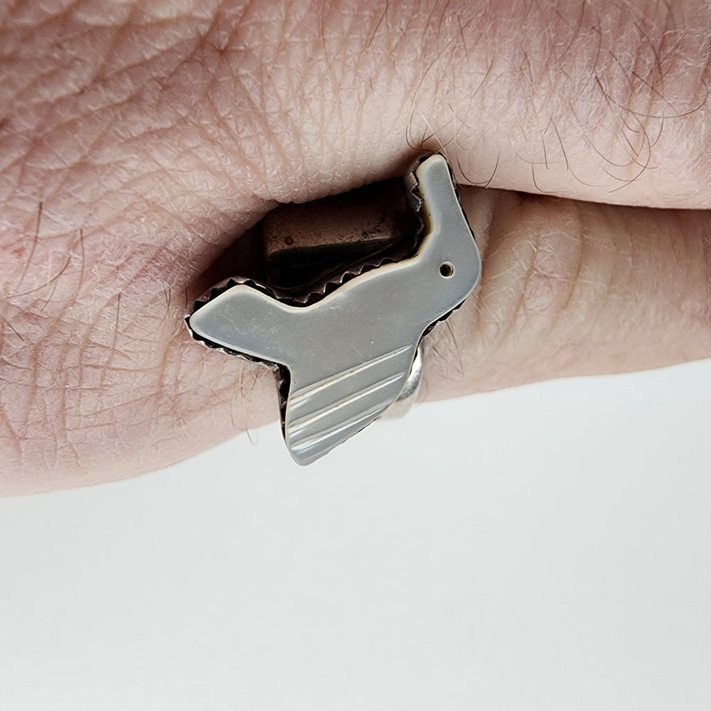 Native Mother of Pearl Bird Fetish Ring Size 9 1/2 Sterling Silver 925 Vintage
