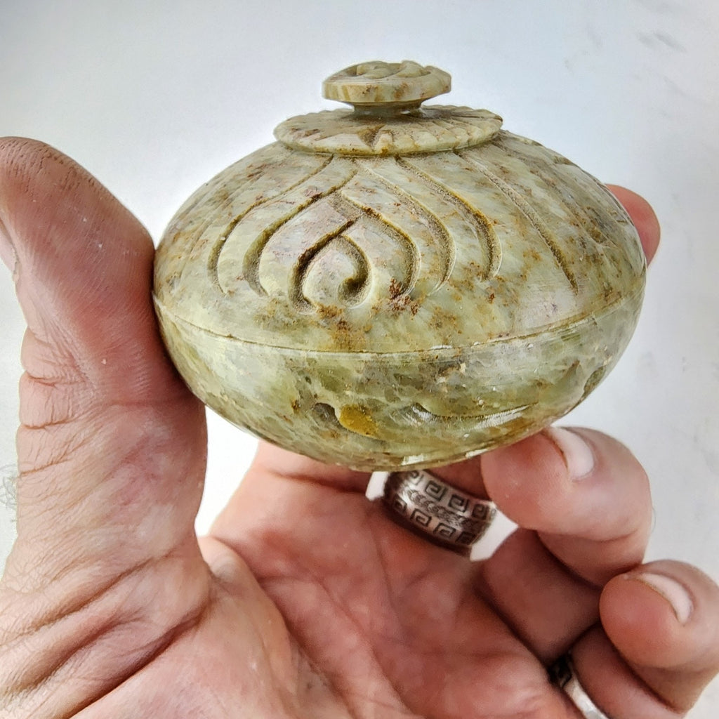 Soapstone Lidded Container Hand Carved Vintage Trinket Box Container