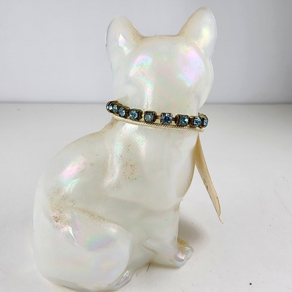 Hand Painted Fenton Glass Cat Signed Floral Decorated Iridescent Signed