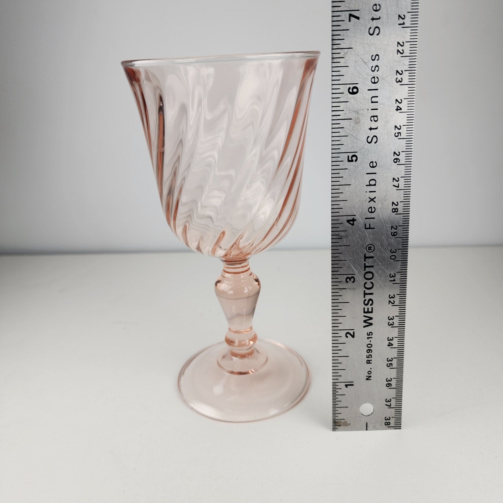 6 1/2" Pink Depression Glass Twisted Stemware Wine Glass Vintage