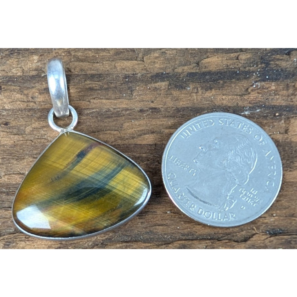Vintage Tigers Eye Sterling Silver 925 Triangular Pendant