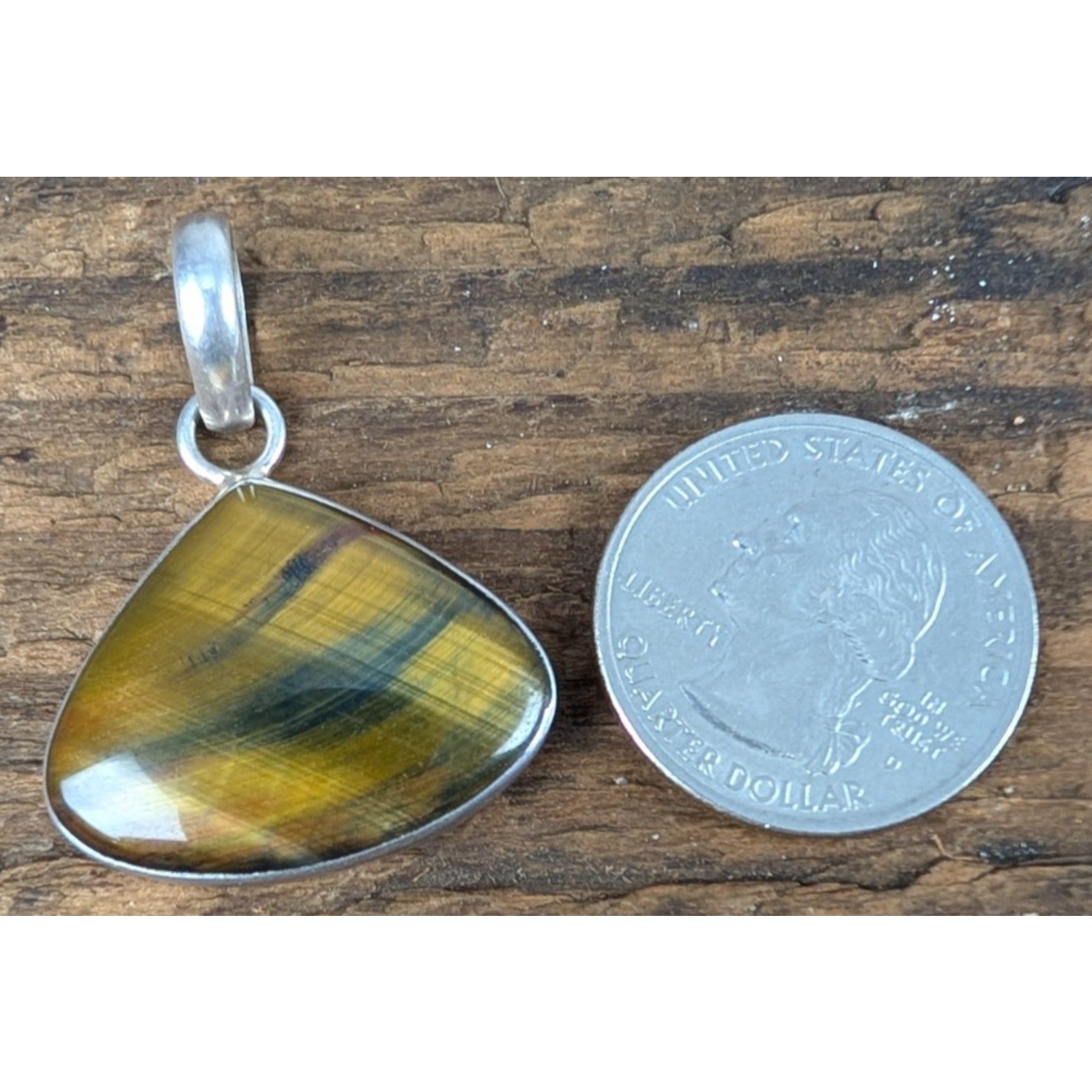 Vintage Tigers Eye Sterling Silver 925 Triangular Pendant