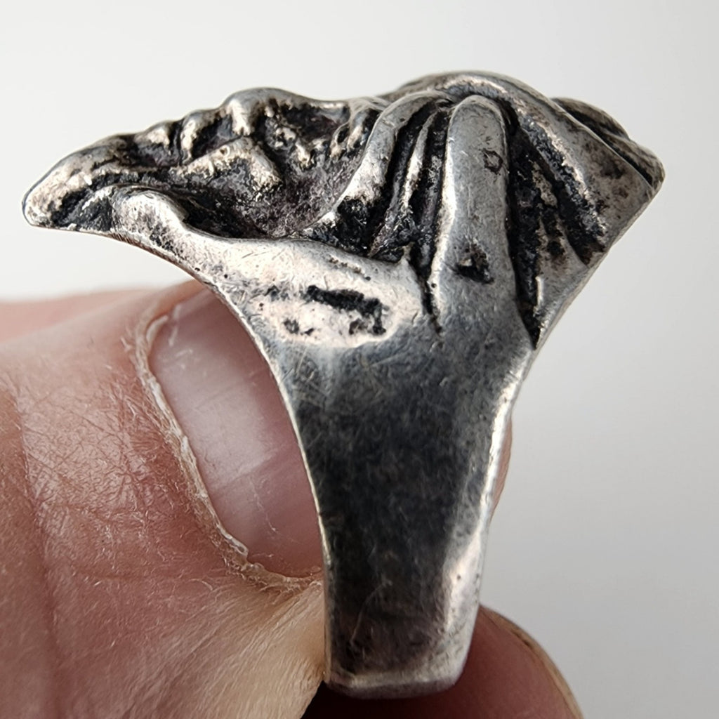 Art Nouveau Sheik Turban Man Ring Size 10 3/4 Sterling Silver 925 Vintage