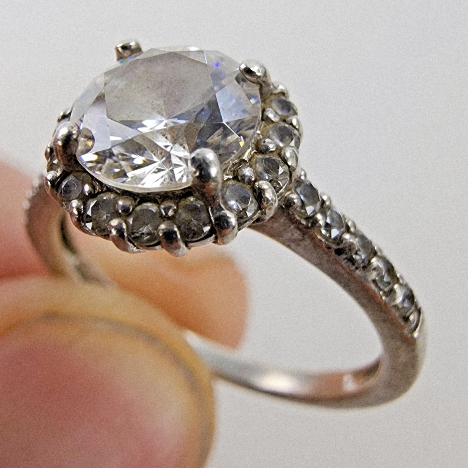 Halo Cocktail Ring Size 8 Sterling Silver 925 Vintage Cluster Band