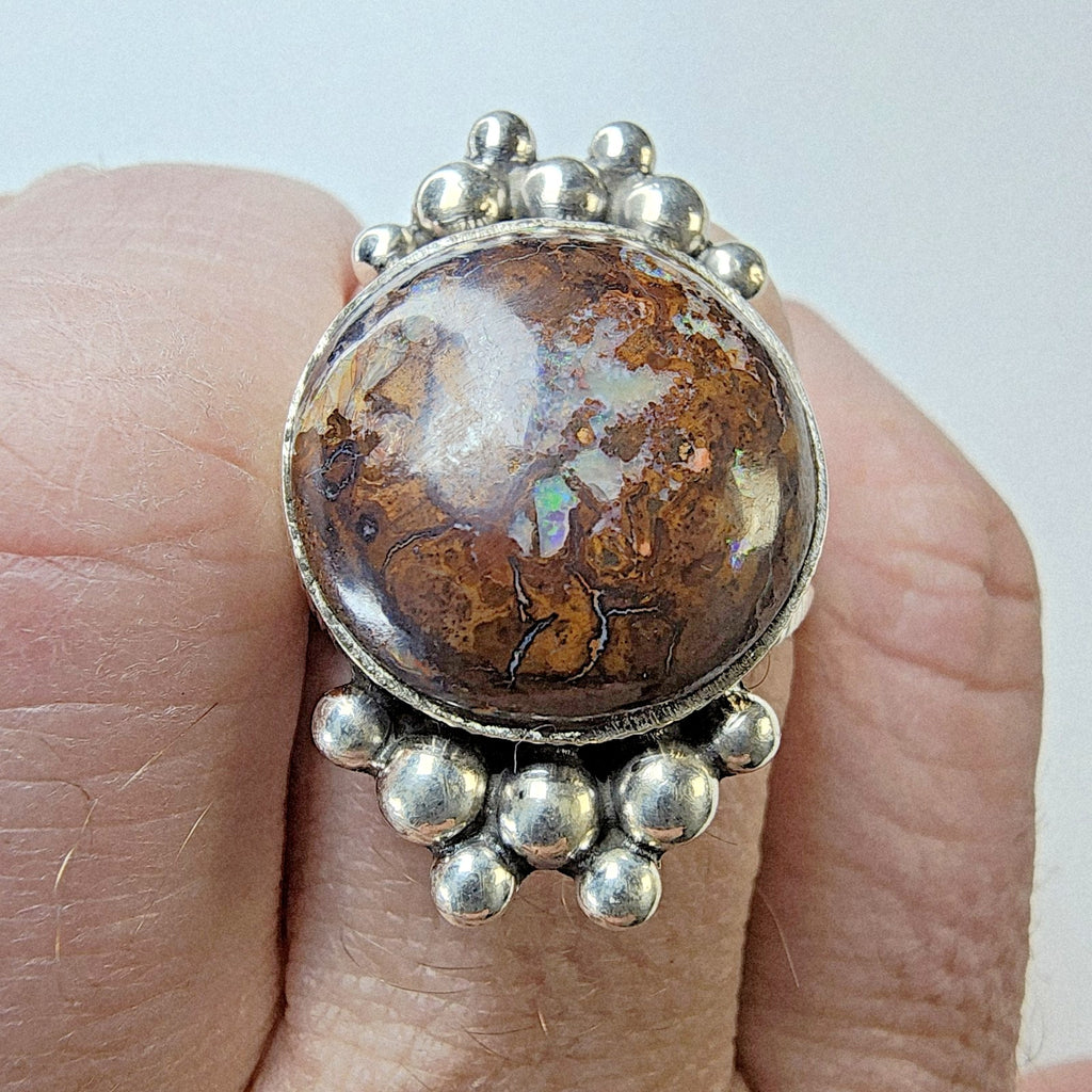 Boulder Opal Beaded Ring Size 12 Sterling Silver 925 New