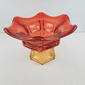 Viking Glass Epic Six Petal Amberina Flame Pedestal Bowl UV Vaseline Glass