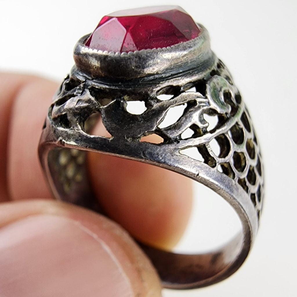 Russian Ruby Men's Ring Size 7 Sterling Silver 916 Vintage Soviet
