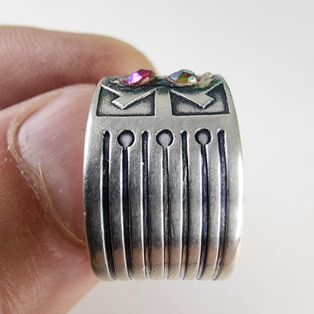 Dichroic Modernist Russian Ring Adjustable Size 8 1/2 Sterling Silver 875
