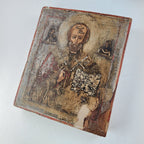 19th C Russian Icon of St Nicholas the Wonderworker Hand Painted Travel Size