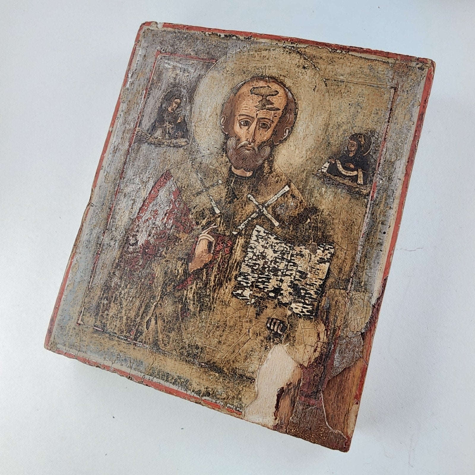 19th C Russian Icon of St Nicholas the Wonderworker Hand Painted Travel Size