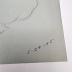 1945 Pair of PinUp Charcoal Pencil Sketches Female Figure Portrait Gold Frame