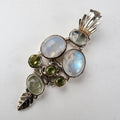 Rainbow Moonstone & Peridot Sterling Silver 925 Pendant Vintage