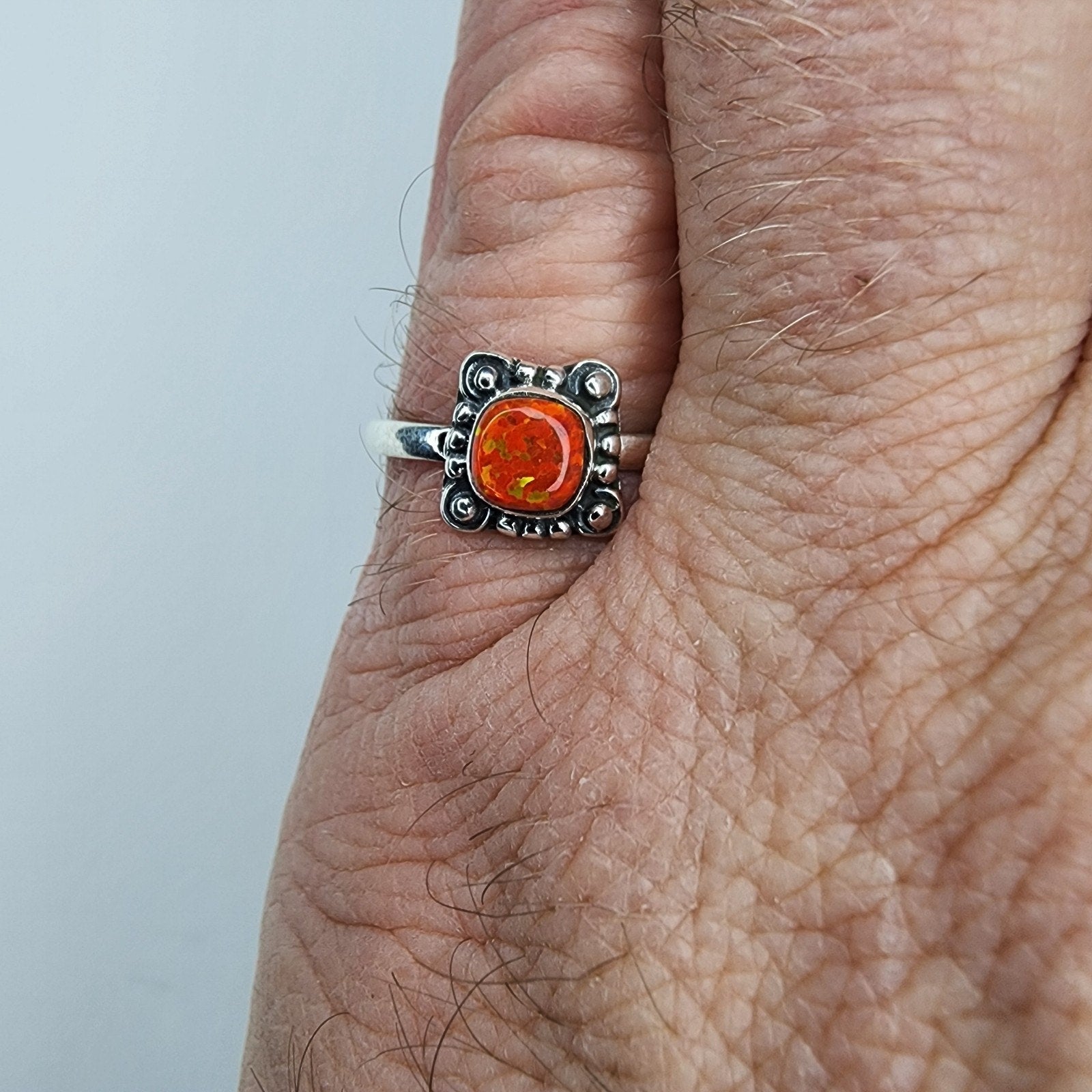 Sterling Silver 925 Orange Opal Southwestern Ring Size 8 1/2 New