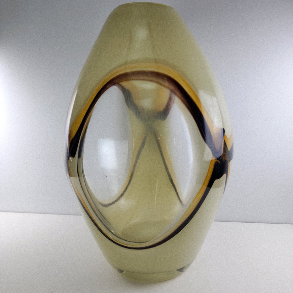 12" Eastern Tan Window Glass Vase Vintage Hand Blown