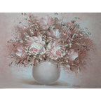 Pink Flowers Still Life Oil Painting Signed Emily Mid Century MCM