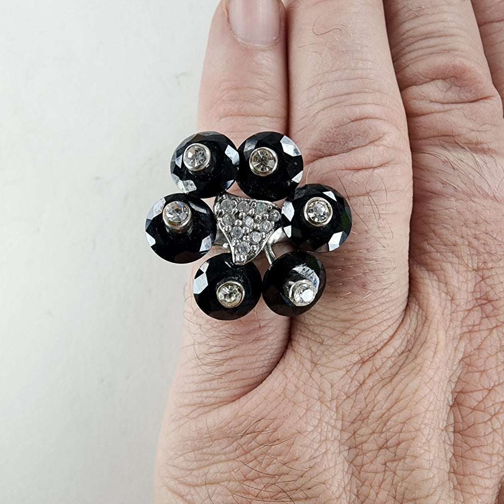 Vintage Soviet Cluster Cocktail Ring Size 7 Sterling Silver 925 Vintage
