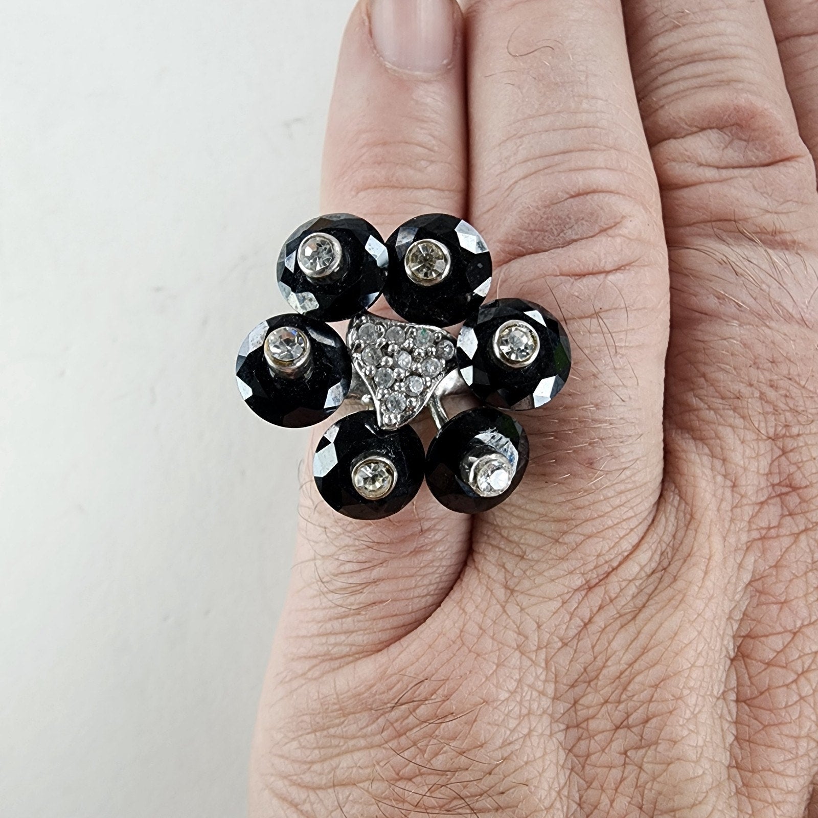 Vintage Soviet Cluster Cocktail Ring Size 7 Sterling Silver 925 Vintage