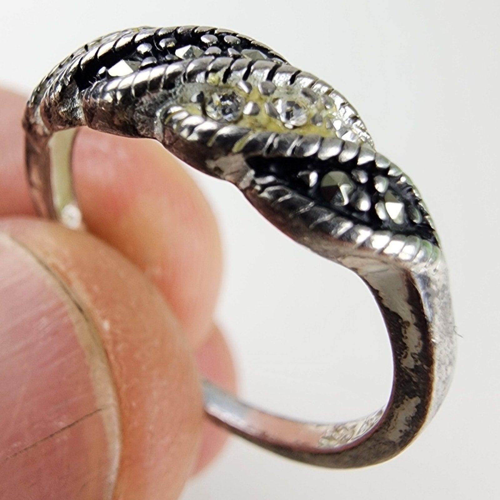 Marcasite Dual Color Sterling Silver 925 Ring Size 8 1/4 Vintage