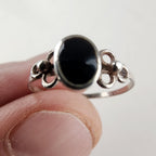 Vintage Black Onyx Inlay Ring Size 5 3/4 in Sterling Silver 925