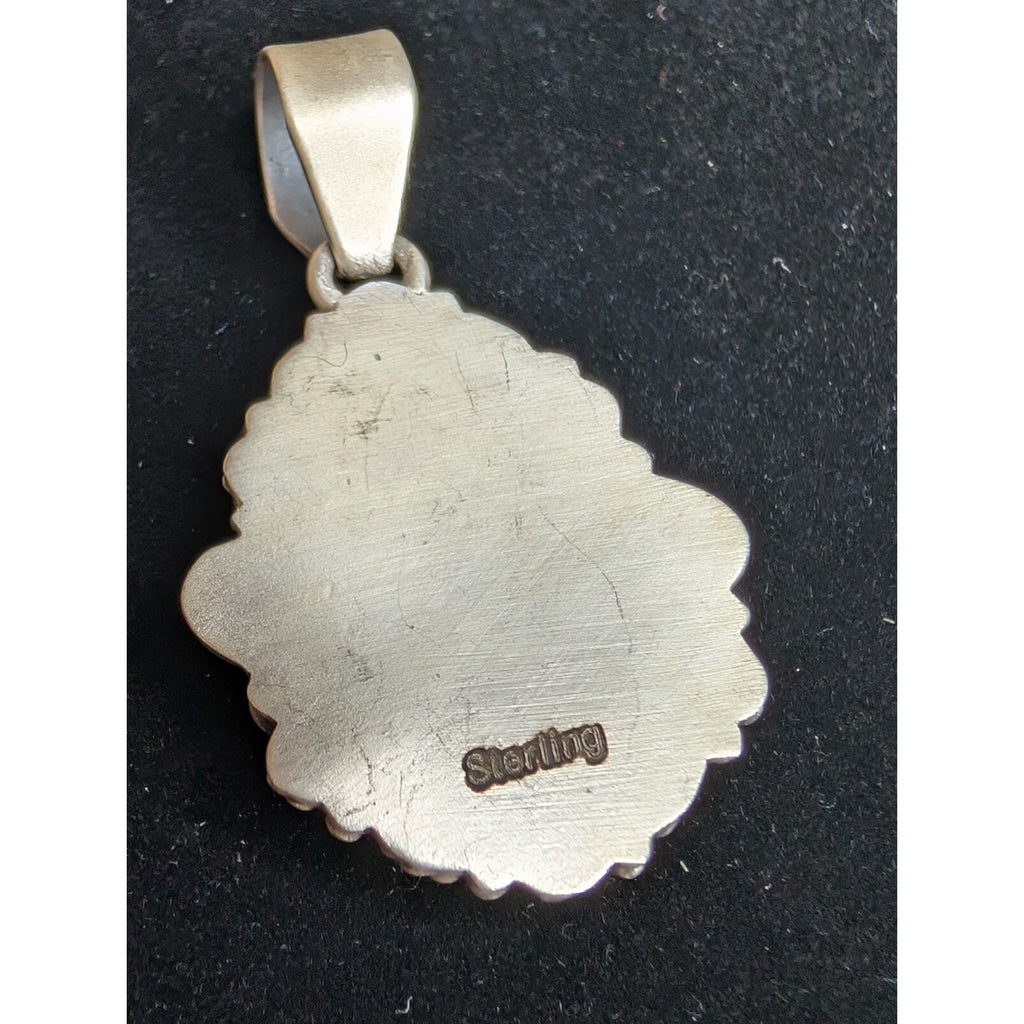 Turquoise Sterling SIlver Pendant 925 Matte Finish Southwestern Style
