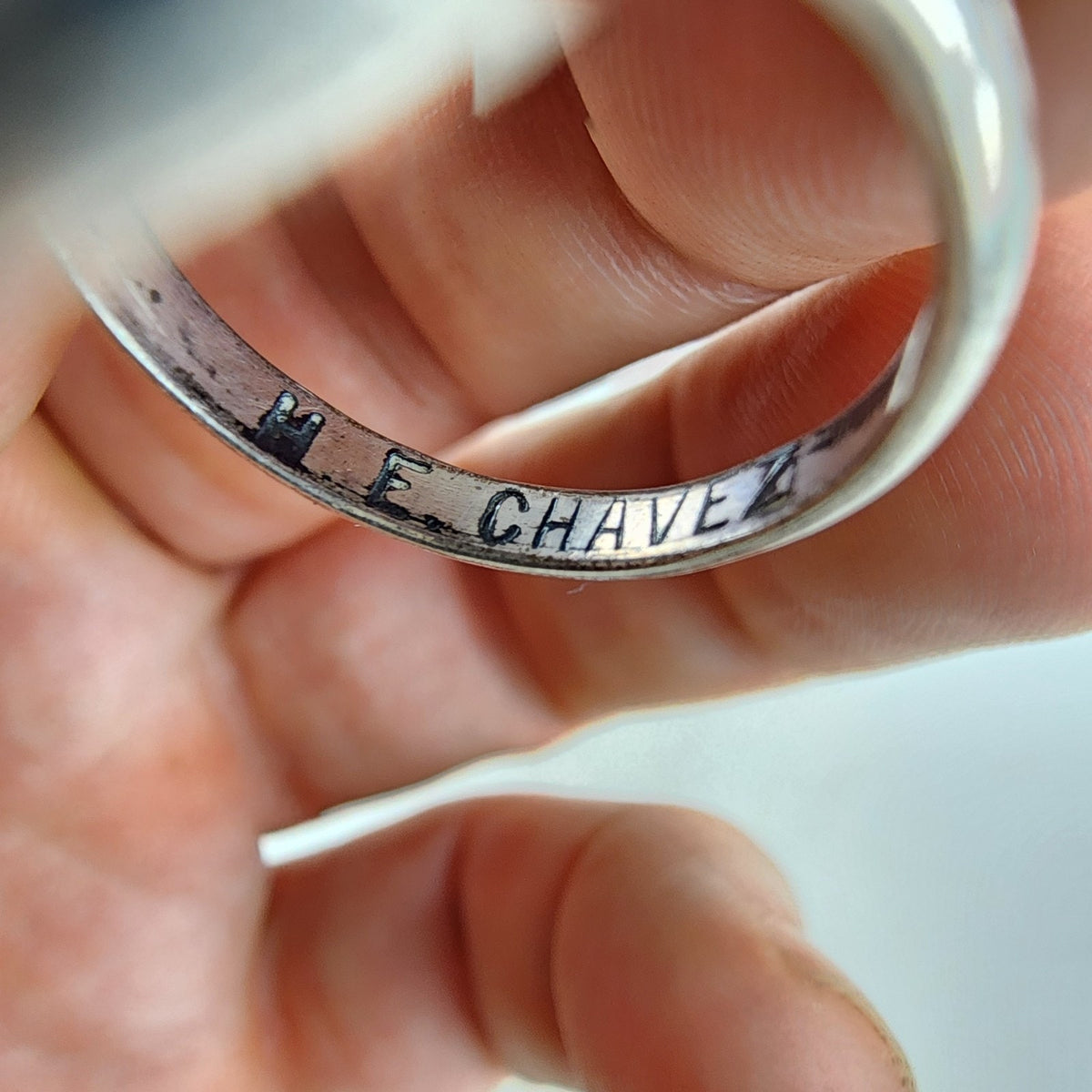 ME Chavez Turquoise Sterling Silver Ring Size 8 Navajo Native Old Pawn