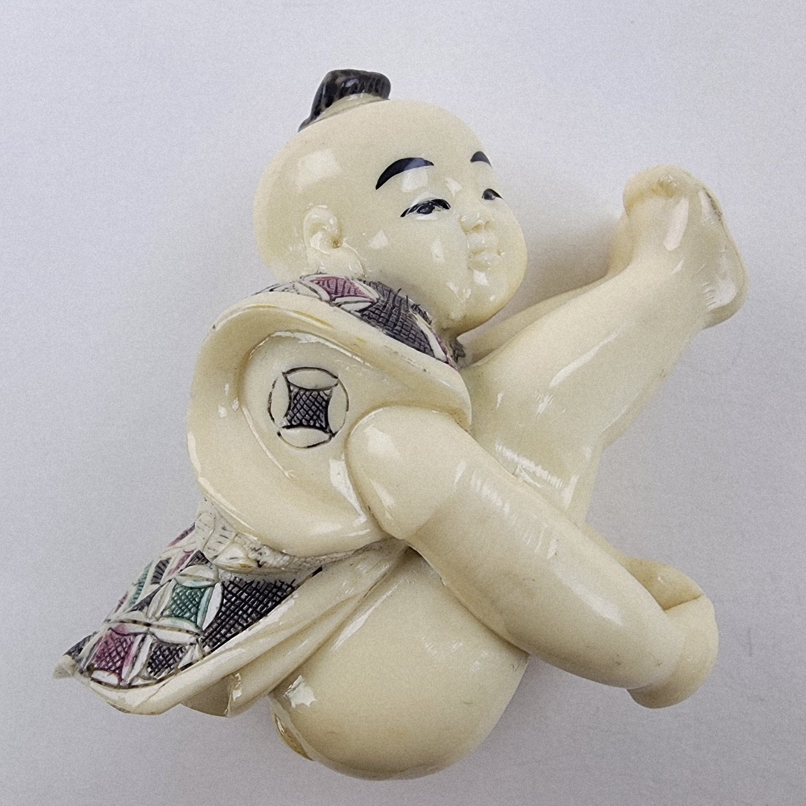 Japanese Boy Fertility Resin Figure Vintage Chinese Hand Carved Details