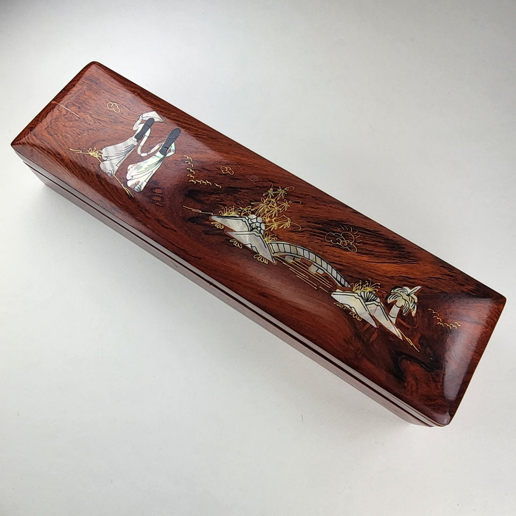 Chinese Chopstick Set of 10 in Mother of Pearl Inlay Lacquer Box with Rests