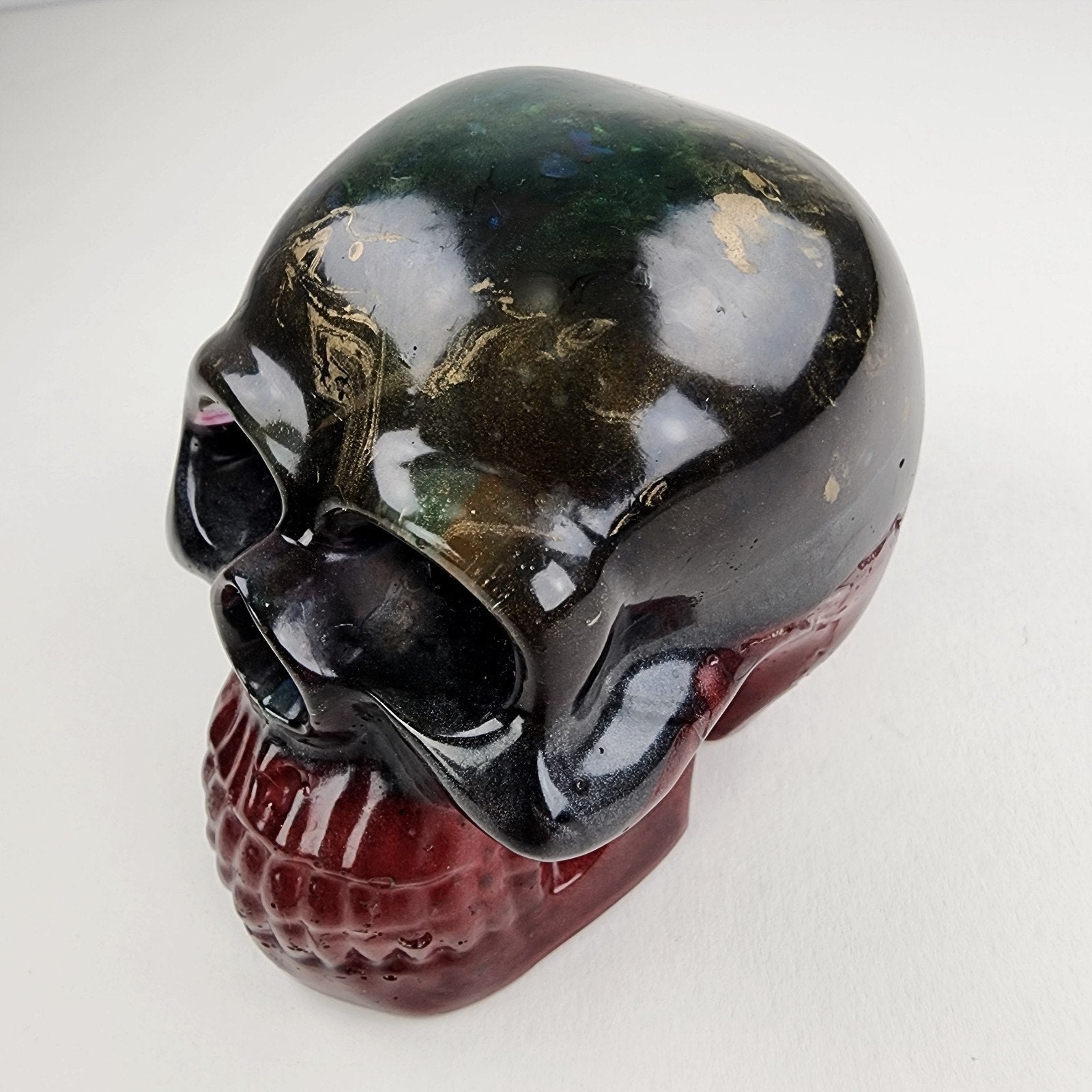 Handmade Multicolor Gold Dusted Epoxy Skull Red & Green