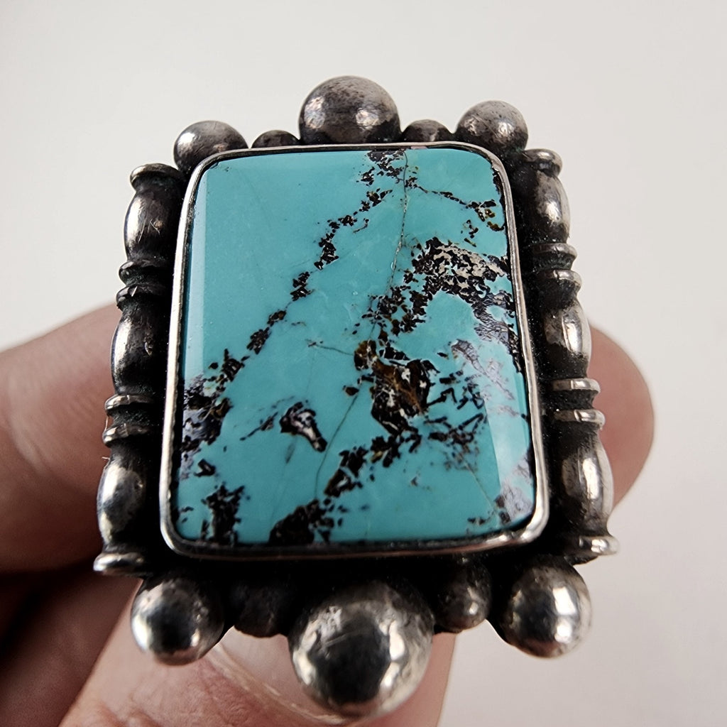 Sterling Silver 925 Turquoise Statement Ring Size 8 1/2 Vintage 17g