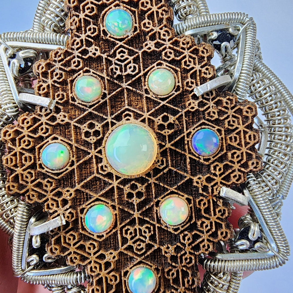 Opal Wire Wrap by LaserTrees & WrappedEnergy Sterling Silver 925 Pendant