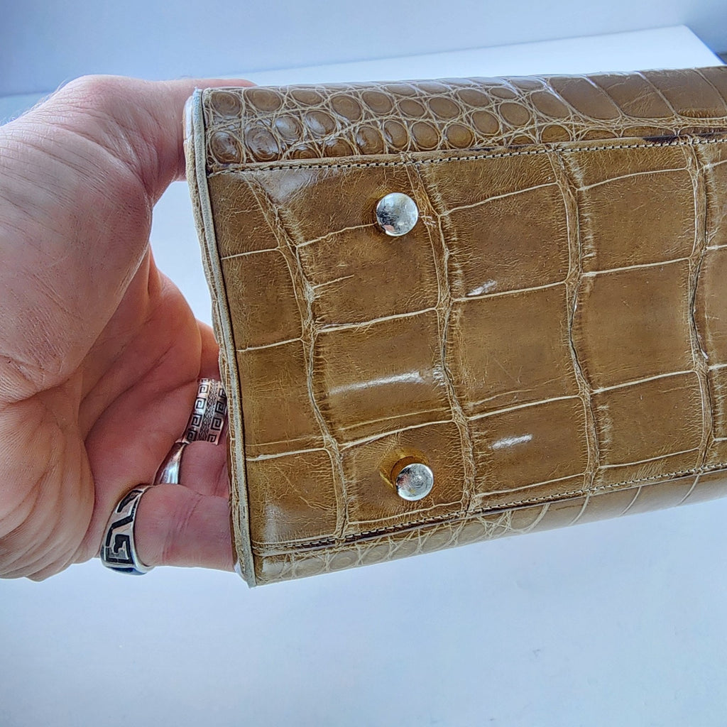 Vintage Judith Leiber Alligator Crocodile Purse Handbag Handled Day Bag Tan