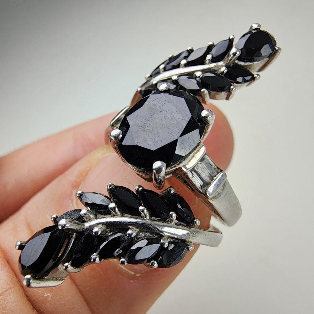 Sapphire Cluster Bypass Ring Size 7 1/2 Sterling Silver 925 Vintage