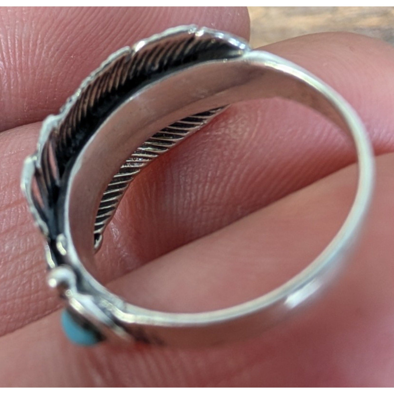 Turquoise Feather Sterling SIlver 925 Ring Size 5 1/2 Southwestern